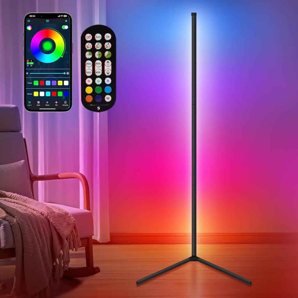 LED Floor Lamp,RGB Corner Floor Lamp with APP and Remote Control,16 Million DIY Colors&Ambient Lighting,Music Sync,Timer Setting,for Living Room,