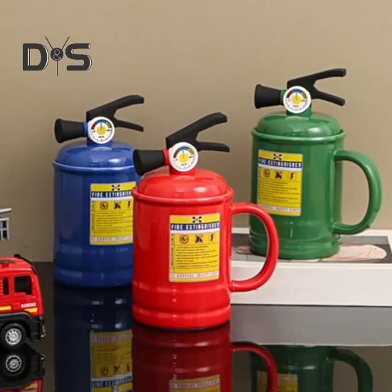 Coffee Cups Ceramic Tea Cup Flame Extinguisher Shaped Mug with Lid Spoon 400ml Hot Cold Drinks Milk Juice Beverage Mug Office Home Travel Gifts