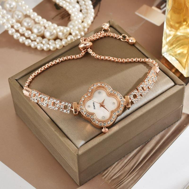 Four-leaf Clover Bracelet Watch Women's Diamond-encrusted Light Luxury Niche High-end Temperament Exquisite Women's Bracelet Women's Watch