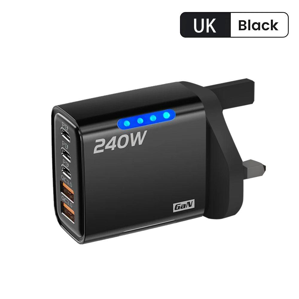 240W GaN USB-Ladegerät Typ C Schnelllade-Netzteil Mehrere Anschlüsse EU/US/UK-Stecker Wandladegerät Für 17 Huawei Samsung