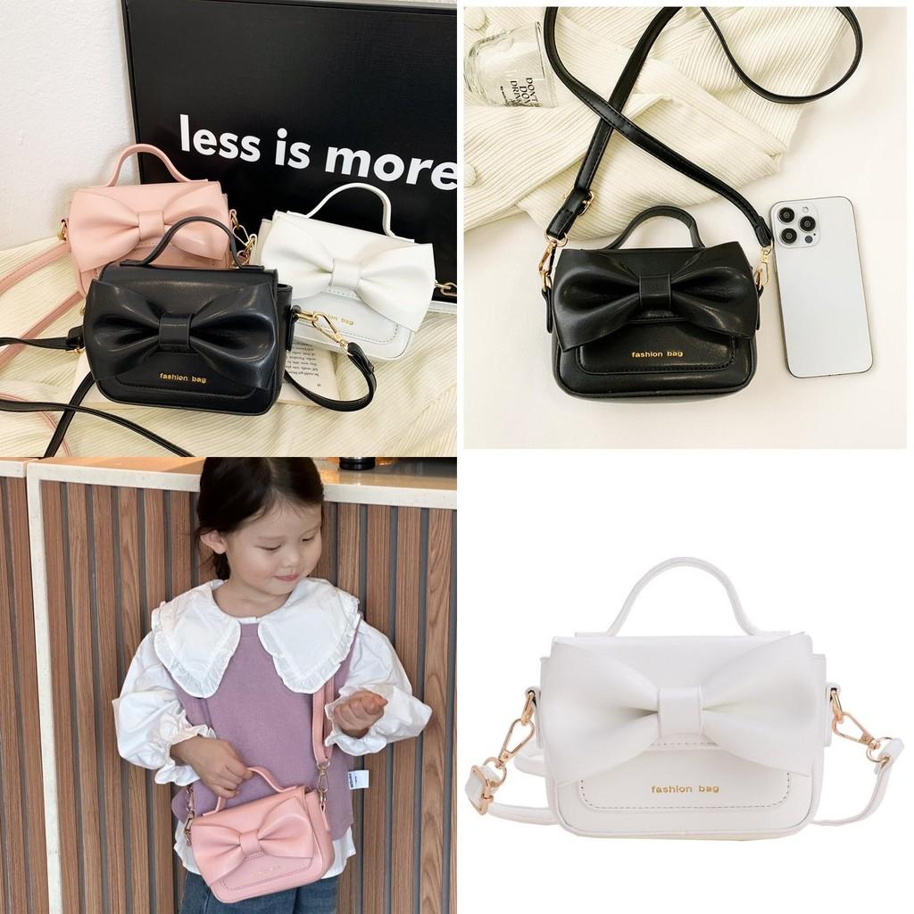 Modern Chic Children's Handbag In Pink White And Black With Adorable Bow Pattern