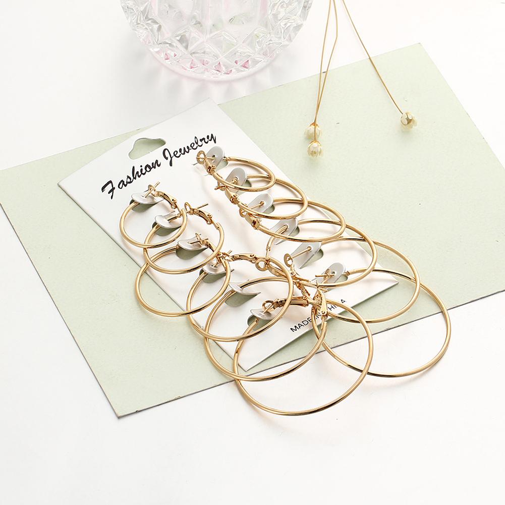 6 Pairs Women Fashion Simple Rock Exaggeration Circle Hoop Earrings Set Punk Hoop Earrings