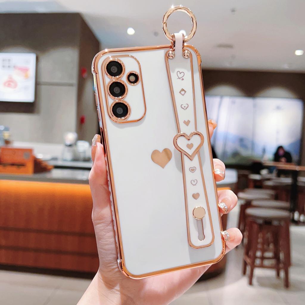 For Samsung Galaxy A25 5G (Global) (161.0 X 76.5 X 8.3mm) Case with Wrist Strap TPU Phone Cover Love Heart