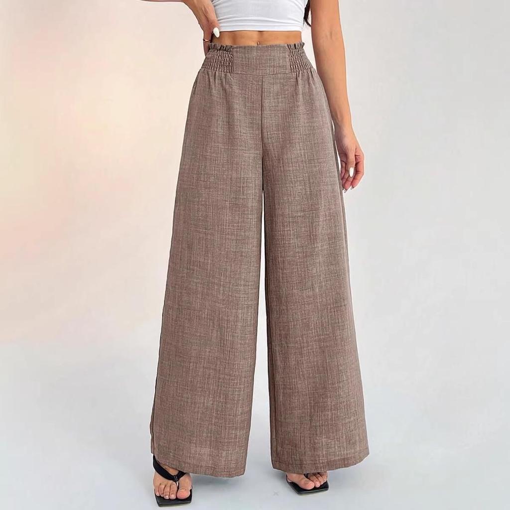 Women's Solid Color Ruched Elastic Wide-Leg Pants - 2026 European & American Fashion Style