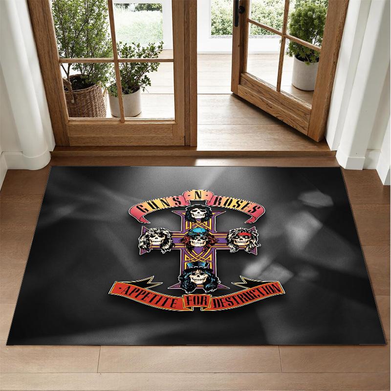 Guns N’ Roses Design Crystal Velvet Rug Soft Decorative Mat for Bedroom Entrance