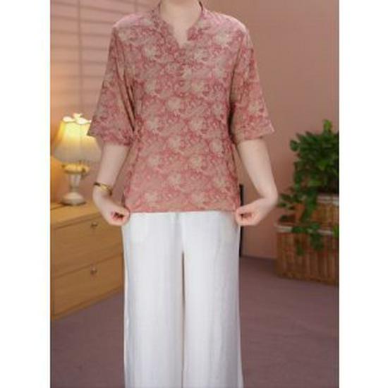 

Breathable Mid-Sleeve Plus Size Chinese Style T-Shirt for Middle-Aged and Elderly XL (90-105 jin) кавун червоний колір