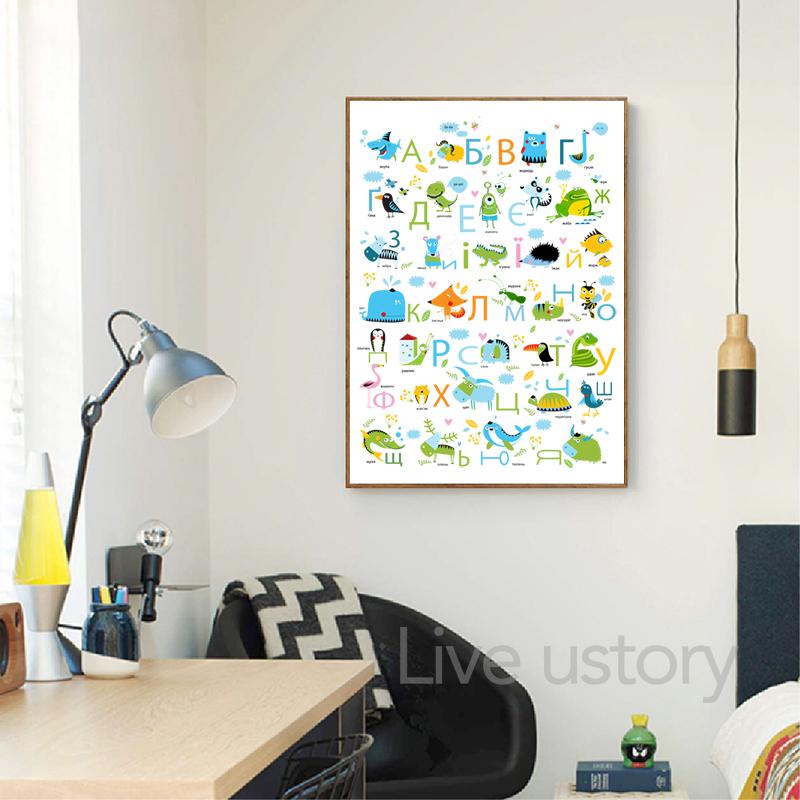 Ukrainian Alphabet With Funny Cartoon Animals Art Print Educational Poster Kids Nursery Wall Art Pictures Canvas Painting Decor
