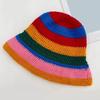 Striped Skull Design Crochet Bucket Hat Crocheted Acrylic Knit For Outdoor Stretchy Unisex Fit