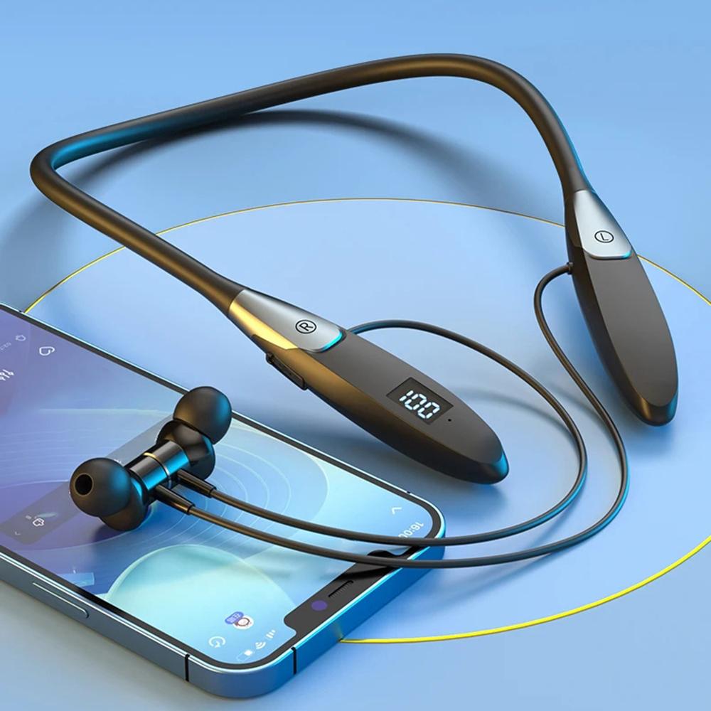 60 Hours Playback Wireless Bluetooth 5.3 Headphones Neckband Bass Stereo Sports Waterproof Headphones with Microphone