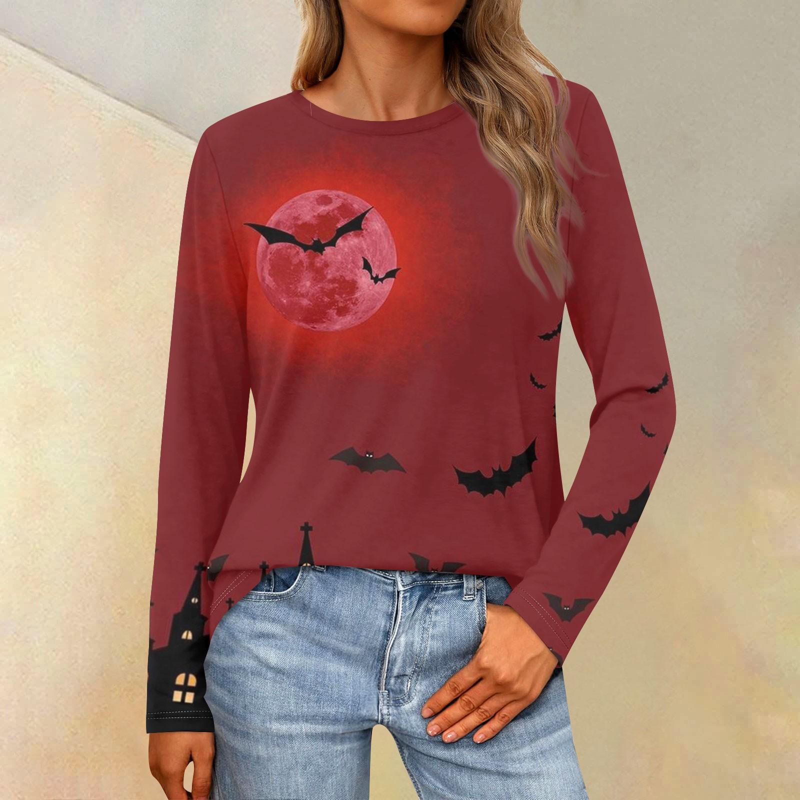 

Женская свободная повседневная повседневная футболка с длинным рукавом и круглым вырезом, сплошной цвет, топ M винный