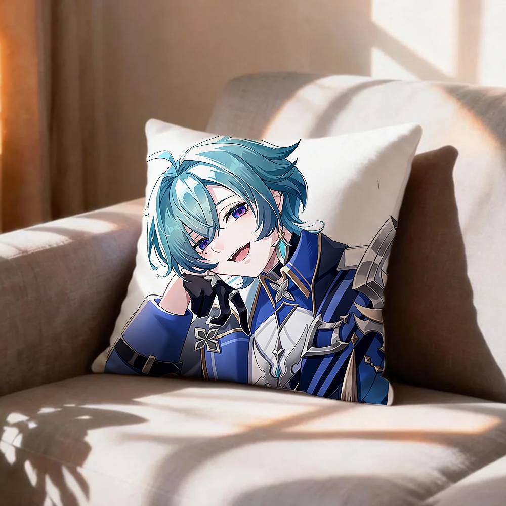 Genshin Impact Cryo LLohen Polearm Pillow Case Pattern Printed Pillowcase For Living Room Sofa Cushion Cover