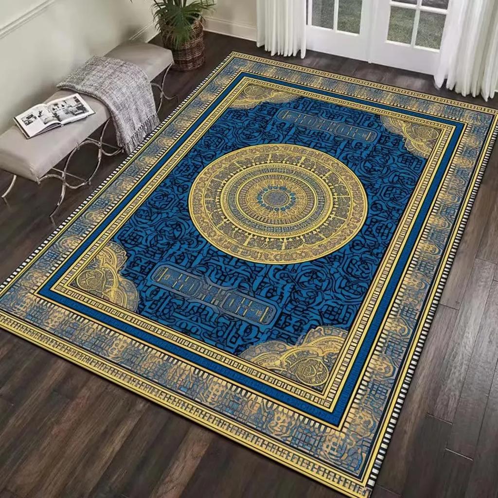 Old Style Living Room Carpet Boho Blue Non-slip Area Rugs Decor Bedroom Washable Hallway Floor Mats Elastic Bedside Mat Flannel
