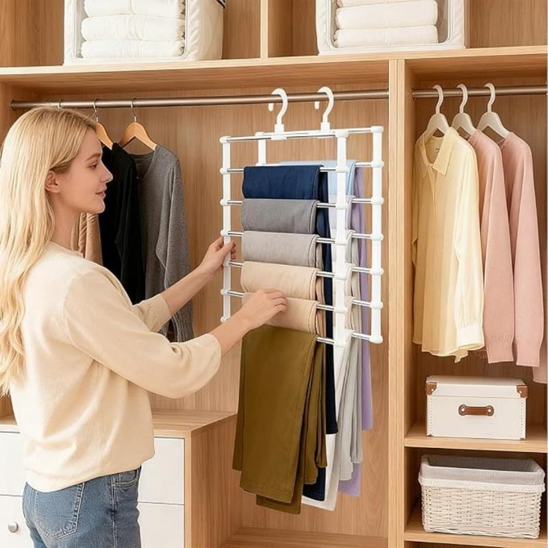 Multi Layer Pants Hanger Space Saving Closet Organizer Foldable Trousers Rack Wardrobe Storage With Non Slip Clips