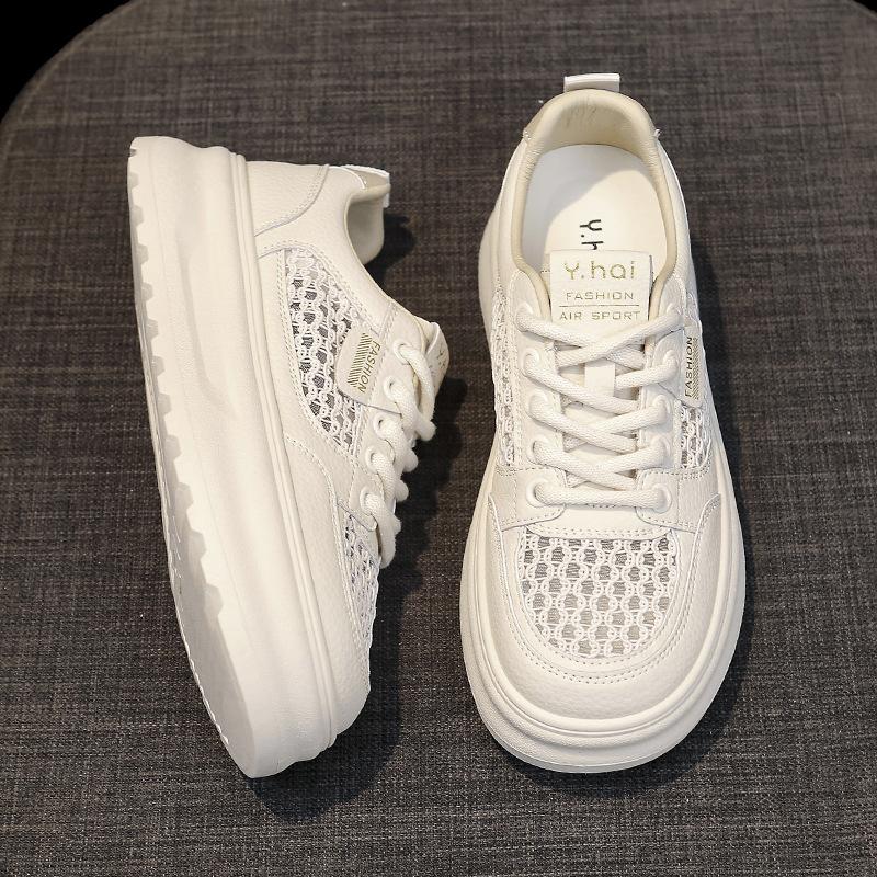 [Fanfna] thick-soled little white shoes women's mesh sports shoes 2025 summer new height-increasing casual versatile board shoes