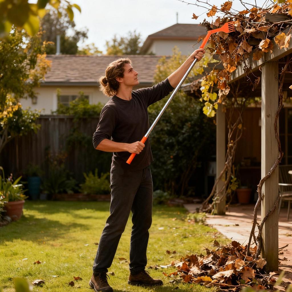 Gutter Cleaner Rake Long Reach Portable Cleaning Brush Gutter Cleaner Brush Roof Leaves Rake For Roof Ground Drain Garden Yard