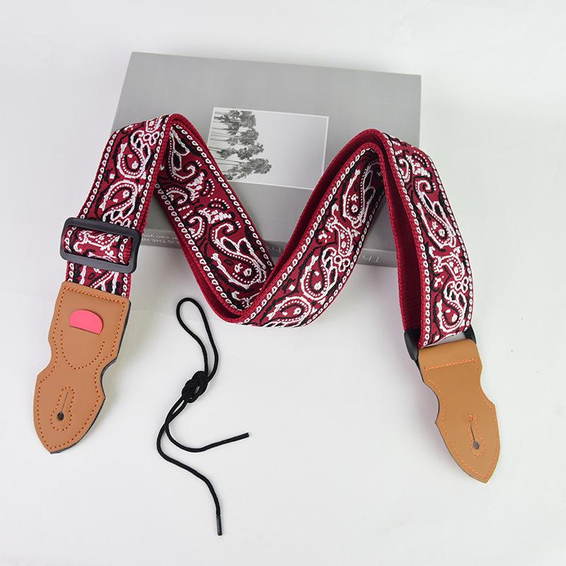 Embroidered Print Guitar Strap Vintage Ethnic Style Adjustable Strap For Folk Electric Guitar Bass Ukulele Guitar Accessories