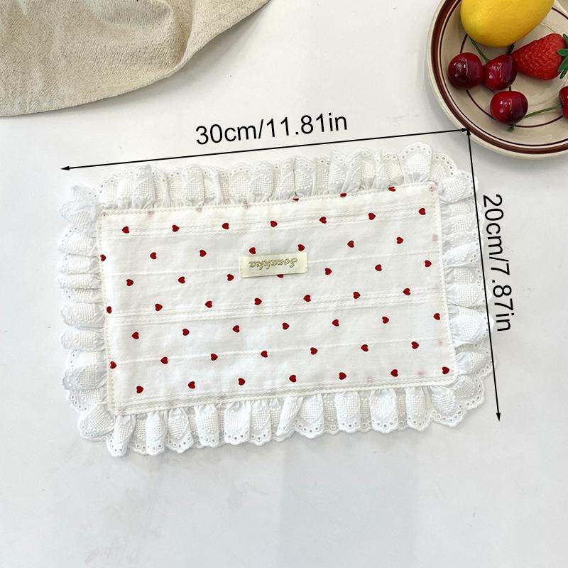 1Pc Placemat Rural Style Love Pattern Fresh Sweet Fabric Art Photography Props Coaster Originality Lace Trimmings Home Decor