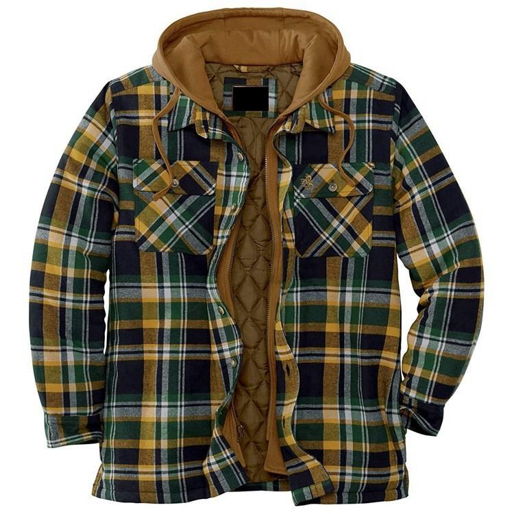 Men's Clothing European and American Autumn and Winter Thickened Cotton-padded Plaid Long-sleeved Loose Hooded Jacket