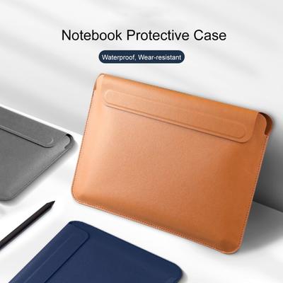 16 Inches Laptop Magnetic Closure Solid Color Sleeve Slim Multi-functional Universal Mousepad Faux Leather Waterproof Notebook