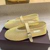 Leisure Fishing Net Flat Ballet Shoes Made Of Genuine Leather With A Straight Cut And Perforated Breathable Mary Jane Single