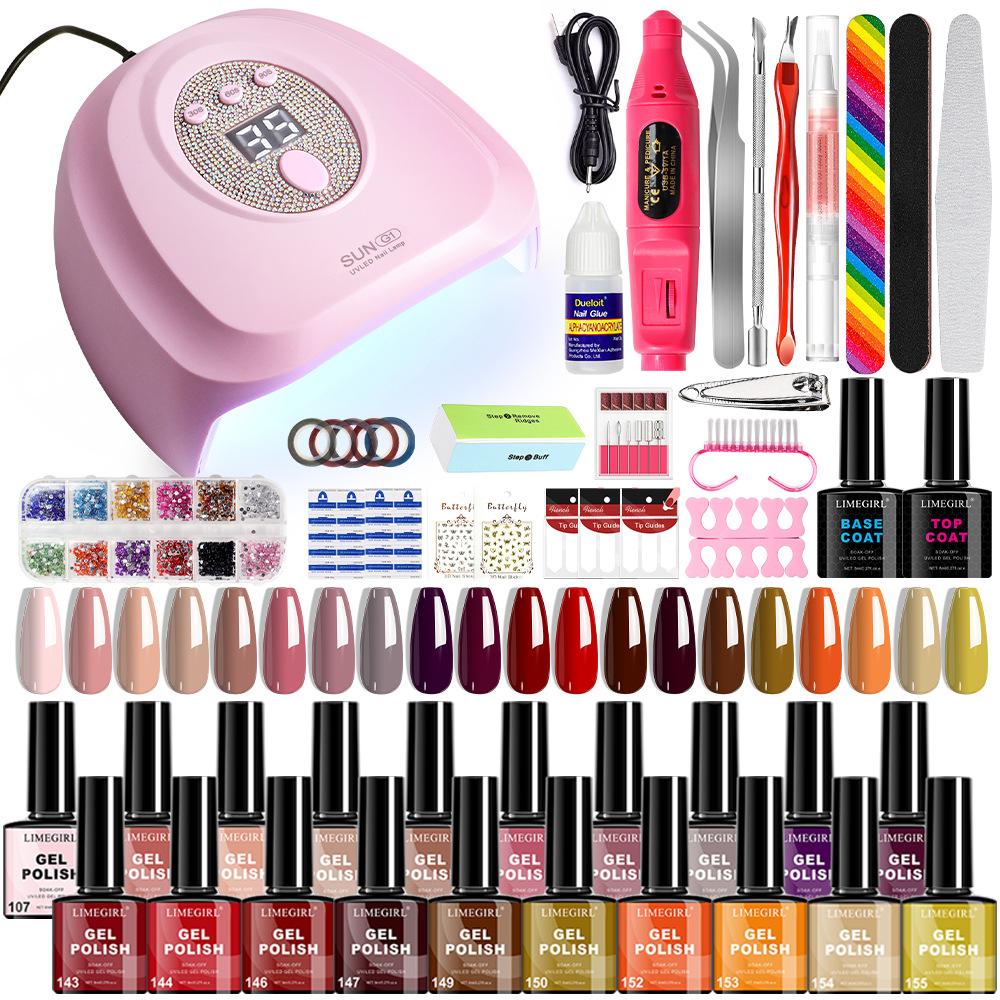 20 Colors Gel Nail Polish Kit with LED Lamp, Nail Drill, Base&Top Coat, Files, Rhinestones Full Set