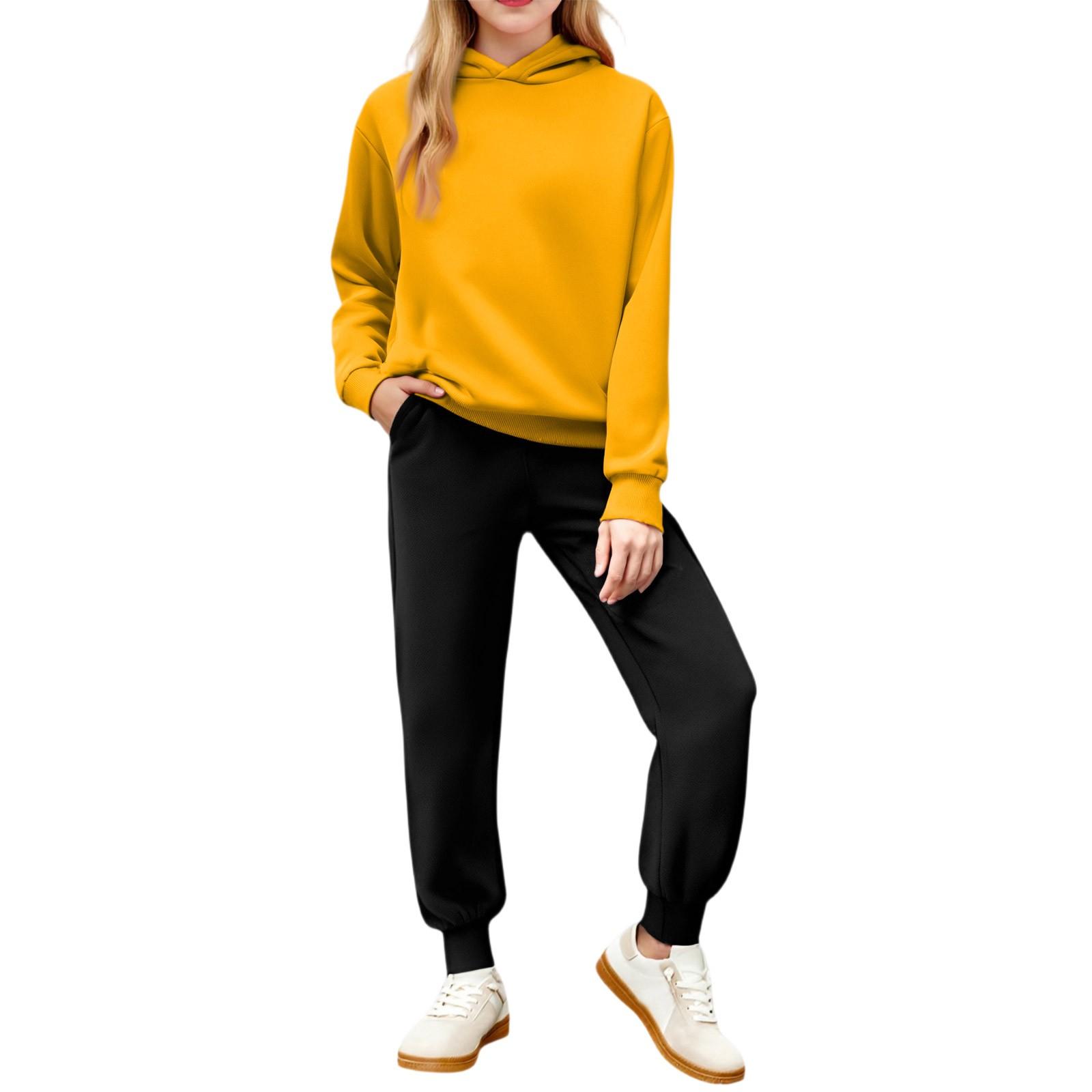 

Зимний комплект для мальчиков и девочек, однотонная толстовка с капюшоном с длинным рукавом, комплект из двух предметов: верх и брюки 150