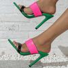 Women's pointed head color matching color contrast word with stiletto sandals women's shoes personalized green high heels