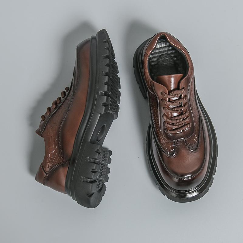 Herren Punk Stiefel Brogues Business Aufzugsschuhe Schwarze Braune Lederschuhe Dicke Sohle Plateau Schuhe Übergröße