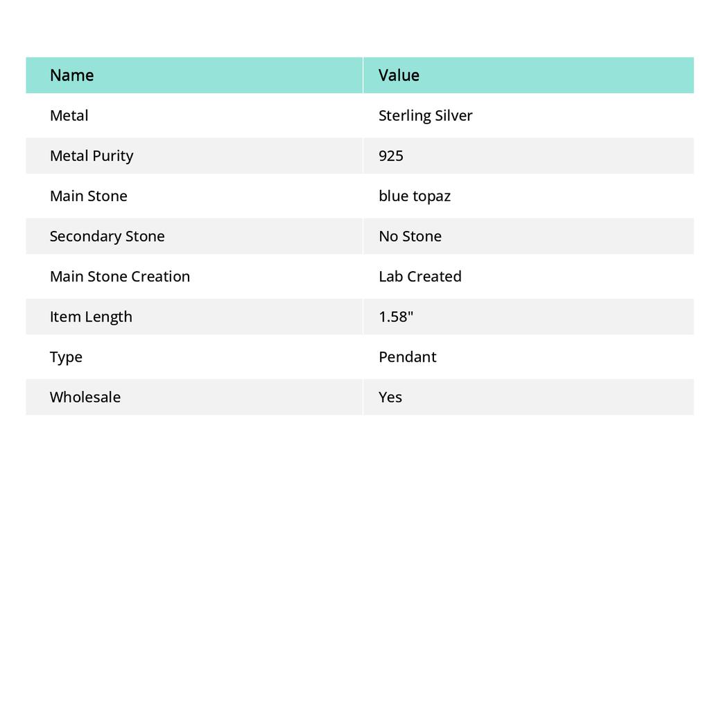 Natürlicher Blautopas Edelstein 925 Sterlingsilber Schmuck Anhänger 1.58" j5K78