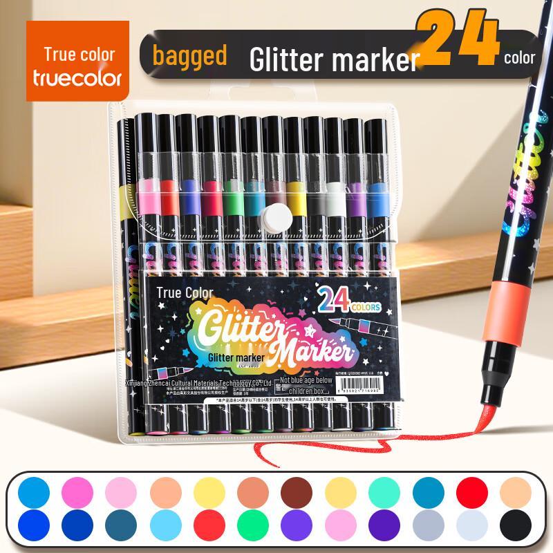 TRUECOLOR Glitter Soft-Tip Marker Pens 24 Colors