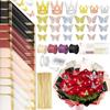 334Pcs Flower Wrapping Paper Kit, 40 Sheets Bouquet Wrapping Paper In 4 Colors, 100 Diamond Pins 60 Gold Butterflies 4 Ribbon 6 Gold Crowns 20 Cards