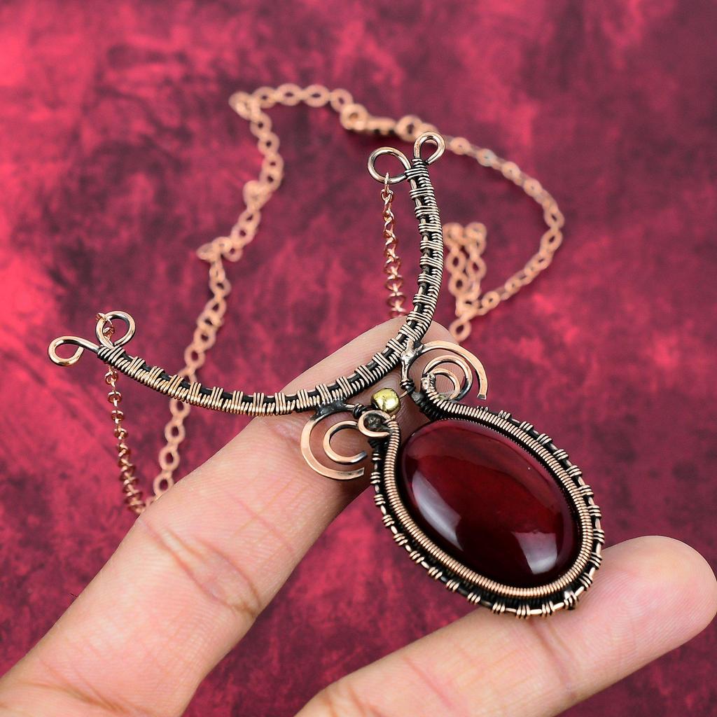 Red Fire Labradorite Gemstone Necklace Copper Wire Wrapped Necklace Adjustable Chain Necklace Handmade Necklace Copper Jewelry Gifts For Her