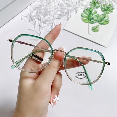 Fashion Plain Glasses Frame Women'S Anti-Blue Light Glasses Retro Polygonal Flat Glasses Trendy Glasses Frame