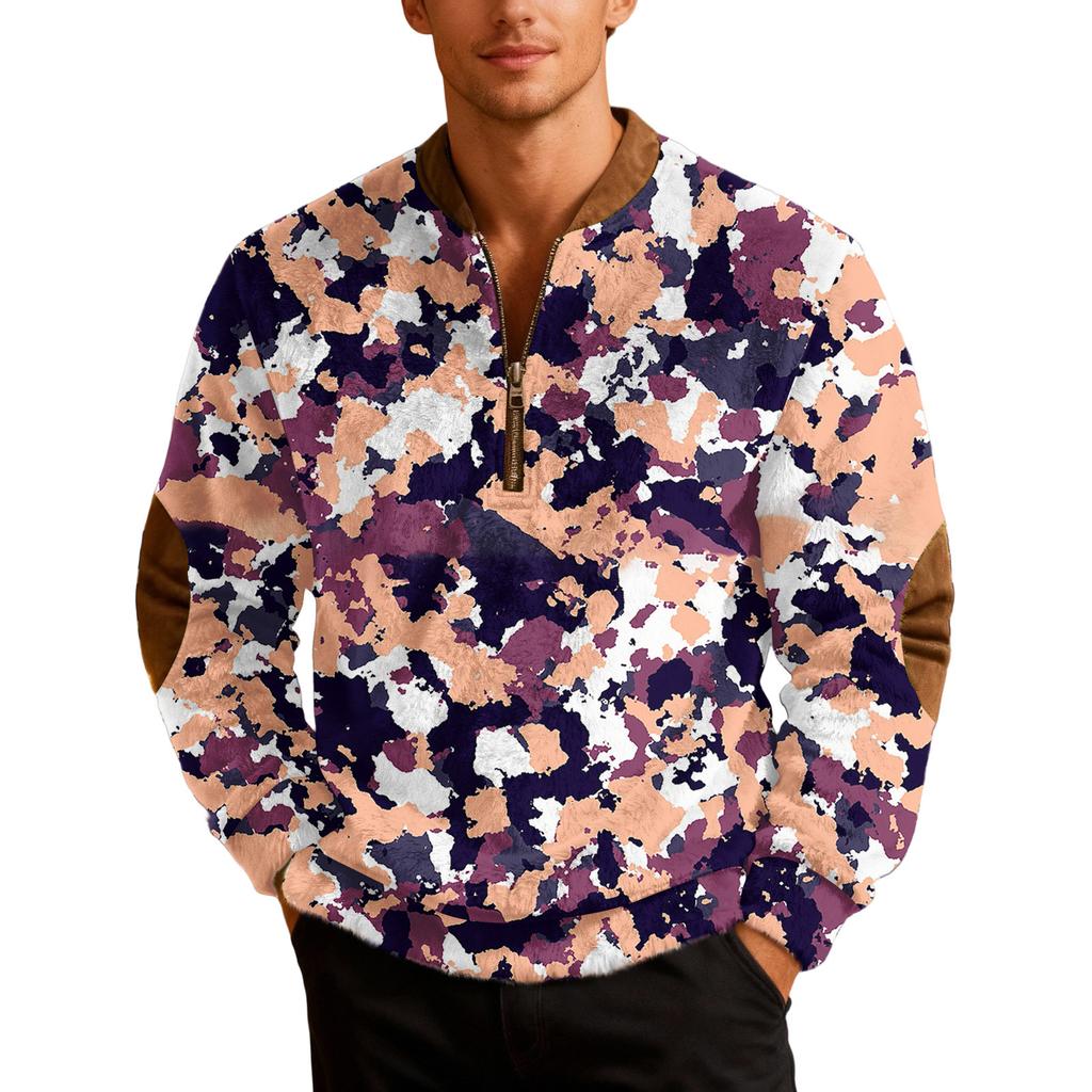 Men's Casual Camouflage Printed Semi-zipper Retro Long-sleeved Sports Sweatshirt