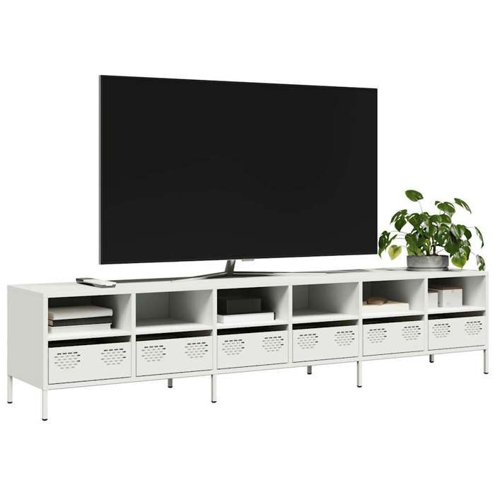 VidaXL TV Stand White 202x39x43.5 Cm Cold-rolled Steel, TV Bench, Metal Furniture, Multimedia Furniture, TV Sideboard, Furniture 3307160