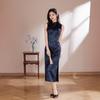 Navy Blue New Chinese Sleeveless Improved Cheongsam Women's Long Slim and Thin Daily National Style Dress New Cheongsam Skirt