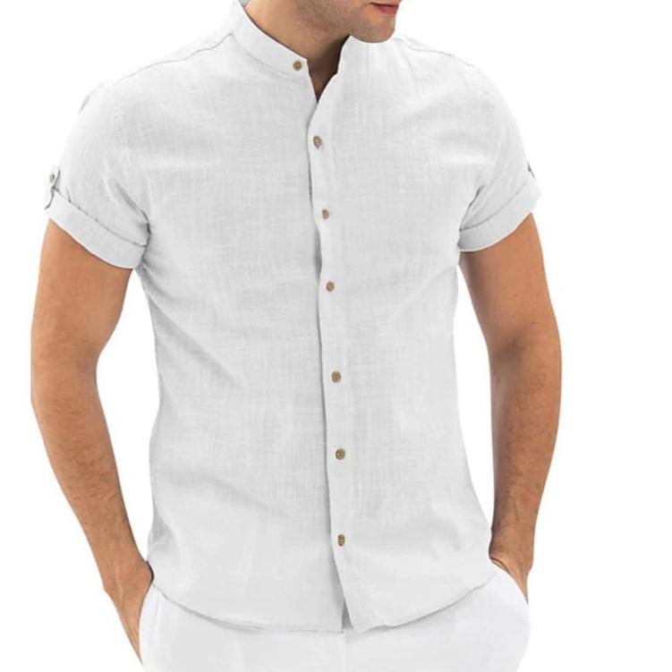 

Мужской кардиган с воротником-стойкой и коротким рукавом, повседневные хлопковые и льняные мужские дышащие топы S