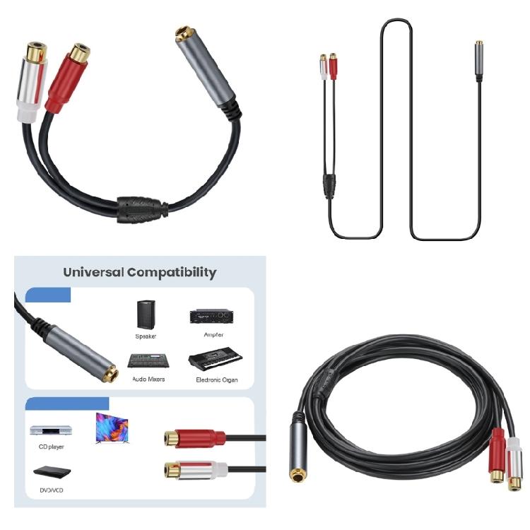 6.35mm to 2RCA Adapters Cord, 1/4Inch TRS Stereoed Female to 2RCA Female Y Splitters Line Extension Cable 30/180/300cm