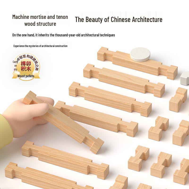 Educational Children's Wooden Building Blocks - Luban Mortise & Tenon, Free Assembly Cabin Gift for June 1st
