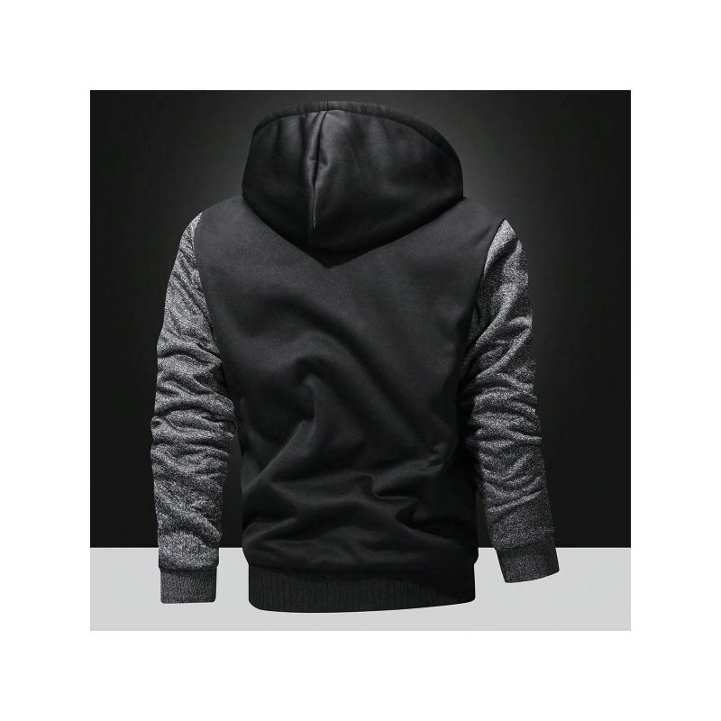 Men's fleece jacket; autumn and winter thickened warm color matching jacket; zipper hooded sweatshirt.