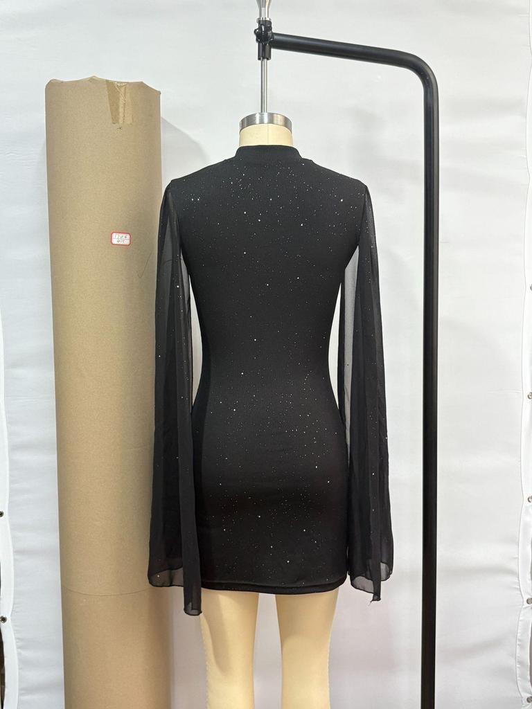 Elegant High Neck Slim Fit Party Dress with Shawl Sleeves