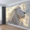 2D Majestic Lion Head Tapestry, Fantasy White Lion with Flowing Mane Wall Art for Home Decor