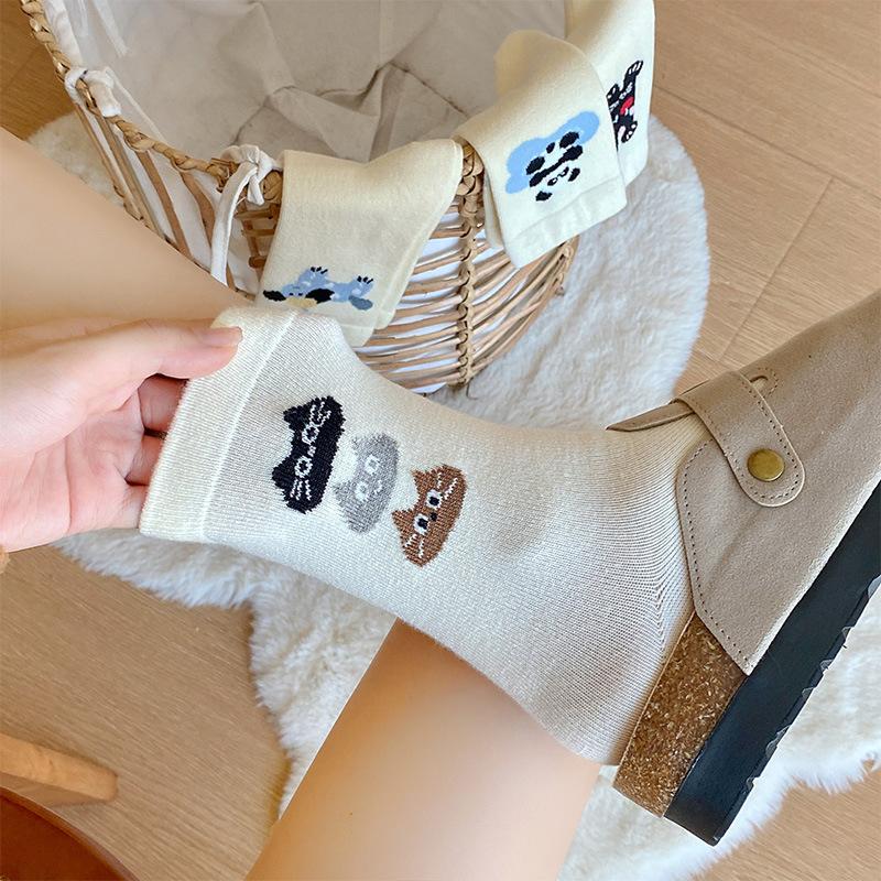 Cashmere Puppy Socks for Women, Thick, Warm, Trendy and Sweet Wool Socks, Cute Cartoon Mid-calf Socks