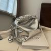 Chic Silver Chain Strap Bag For Women Soft Fabric Casual Fashionable Daily Accessory