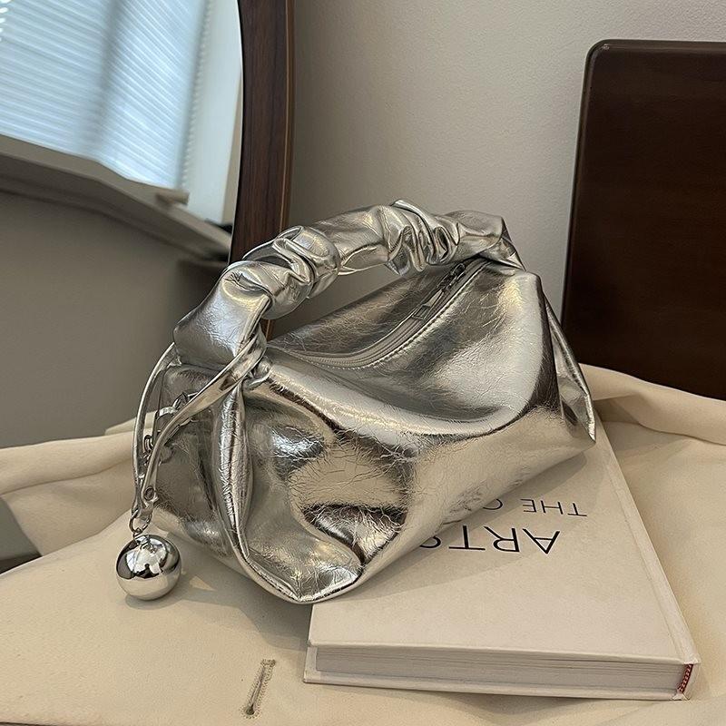 Chic Silver Chain Strap Bag For Women Soft Fabric Casual Fashionable Daily Accessory