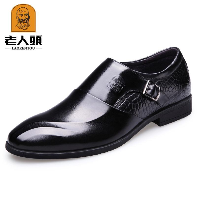 Crocodile Pattern Old Man's Head Leather Shoes Men's Genuine Leather Breathable Foot Leather Shoes First Layer Cowhide Men's Glossy Leather Shoes Wedd