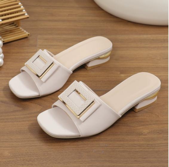 Fashion Fashion Women High Heel Slippers Summer Slip On Elegant Low Heel Shoes for Wedding Party Comfortable Non-slip Women's Slippers