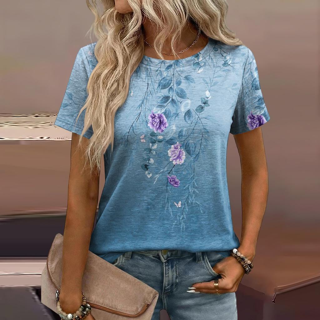 Damen Mode Lässiges Bedrucktes T-Shirt mit Lockerer Passform