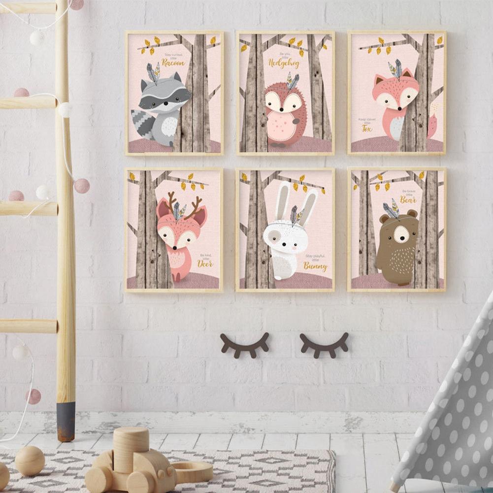 6Pcs 30x21cm Cute Cartoon Animal Pattern Canvas Painting Wall Art Picture Home Wall Decoration