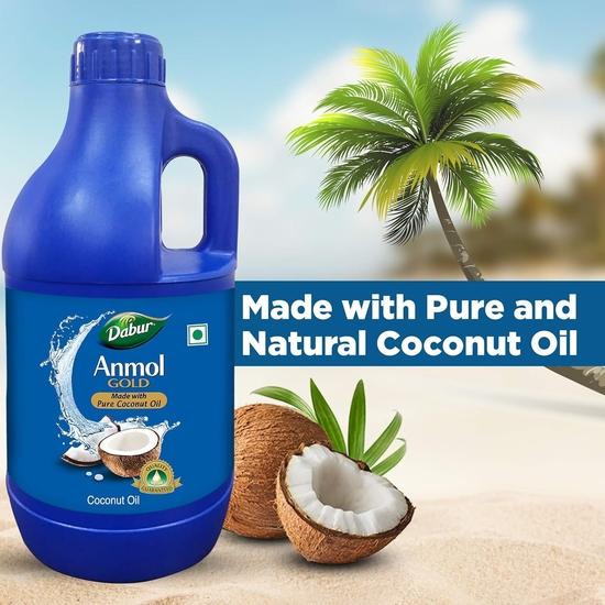 Dabur Anmol Gold 100% Czysty Olej Kokosowy - 1L | Naturalny | Nariyal Tel | Ręcznie Wybierane Suszone na Słońcu Kokosy | Olej Wielofunkcyjny